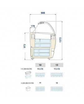 Comptoir à crème glacé Isabella LX pour 13 bacs d’exposition à vente, 5 litres