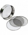 tamis inox avec 4 fonds interchangeables 3,2,1 et 0.75 mm 21 cm