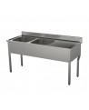 Plonge adossée pieds carrés 2 bacs+égouttoir à droite 2000 mm PVLaboConcept