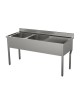 Plonge adossée pieds carrés 2 bacs+égouttoir à droite 1800 mm PVLaboConcept