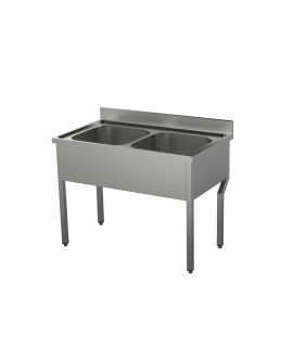 Plonge adossée pieds carrés 2 bacs 1400 mm PVLaboConcept