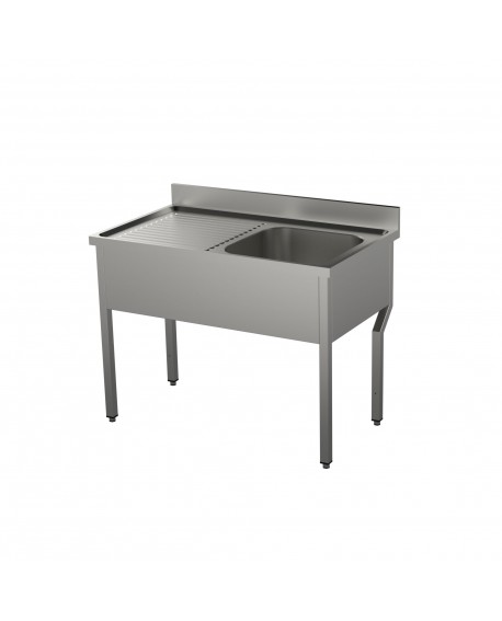 Plonge adossée pieds carrés 1 bac+égouttoir à gauche 1400 mm PVLaboConcept