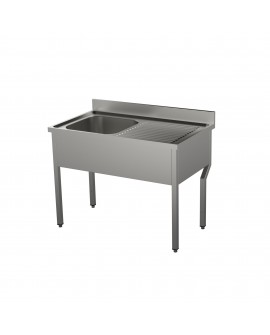 Plonge adossée pieds carrés 1 bac+égouttoir à droite 1400 mm PVLaboConcept