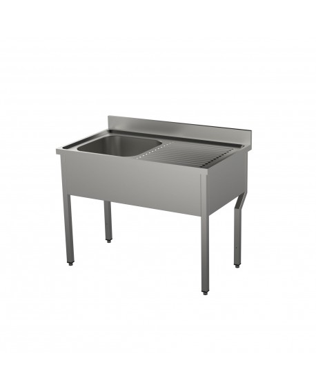 Plonge adossée pieds carrés 1 bac+égouttoir à droite 1200mm PVLaboConcept