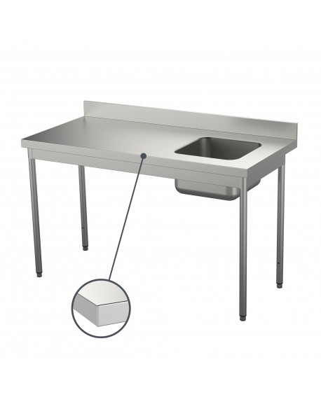 Table du chef inox adossée étagère  bac à droite 1000 mm PVLaboConcept