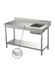 Table du chef inox adossée étagère bac à droite 1200 mm PVLaboConcept