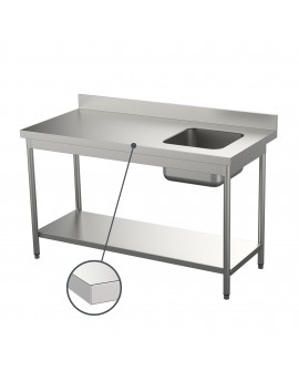 Table du chef inox adossée étagère bac à droite 1200 mm PVLaboConcept