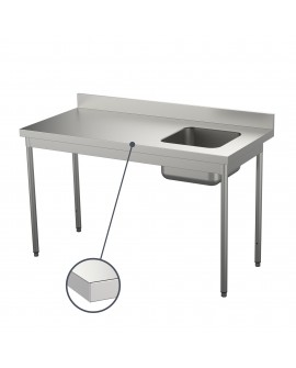 Table du chef inox adossée étagère bac à droite 1400 mm PVLaboConcept