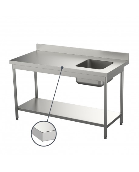 Table du chef inox adossée étagère bac à droite 1800 mm PVLaboConcept