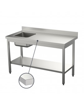 Table du chef inox adossée étagère bac à gauche 1000 mm PVLaboConcept