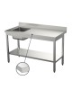 Table du chef inox adossée étagère bac à gauche 1200 mm PVLaboConcept