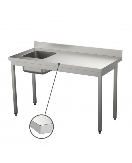 Table du chef inox adossée étagère bac à gauche 1500 mm PVLaboConcept