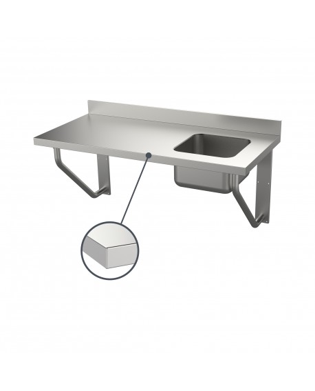 Table du chef suspendue inox adossée bac à droite 1600 mm PVLaboConcept