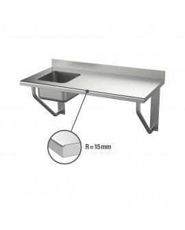 Table du chef suspendue inox adossée bac à gauche 1000 mm PVLaboConcept