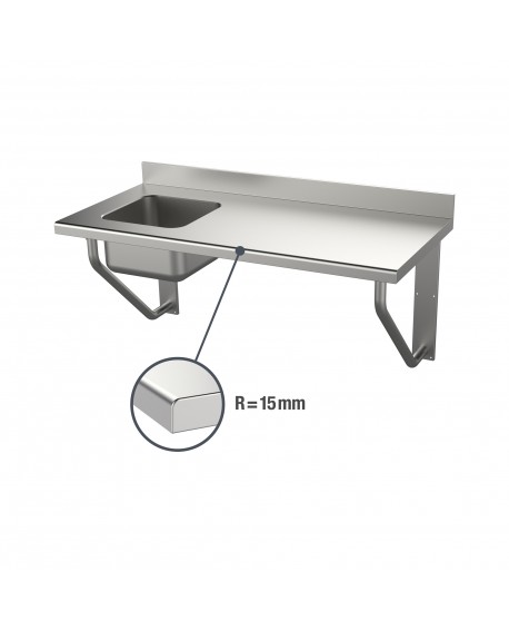 Table du chef suspendue inox adossée bac à gauche 1800 mm PVLaboConcept