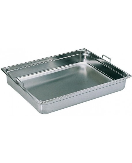 bac gastronorme plein inox - avec anses escamotables - GN 2/1 profondeur 20 cm