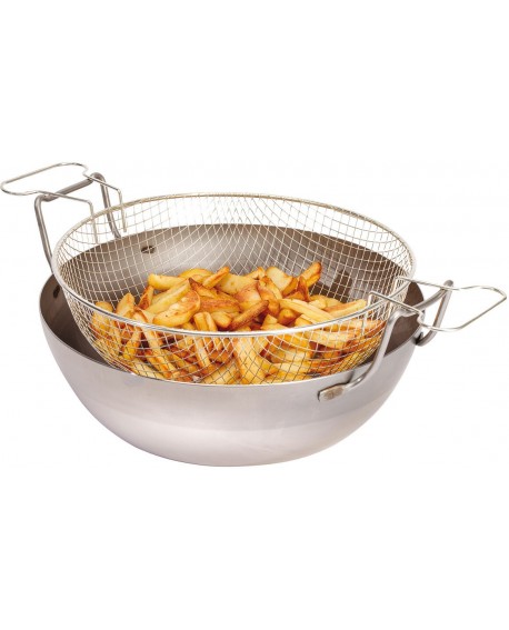 bassine à friture en tôle d'acier noire avec panier 32 cm